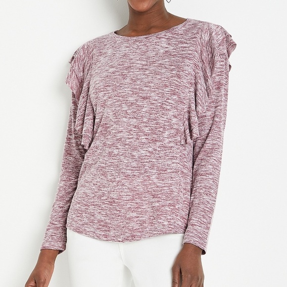 Maurices NWT Maroon Metallic Sparkle Long Flutter Sleeve Top Size Small - Picture 1 of 11